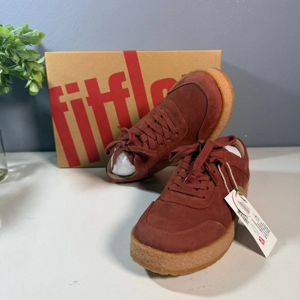 Fitflop Rally Tumbled Nubuck Crepe Sneakers Clay Brown Size 5